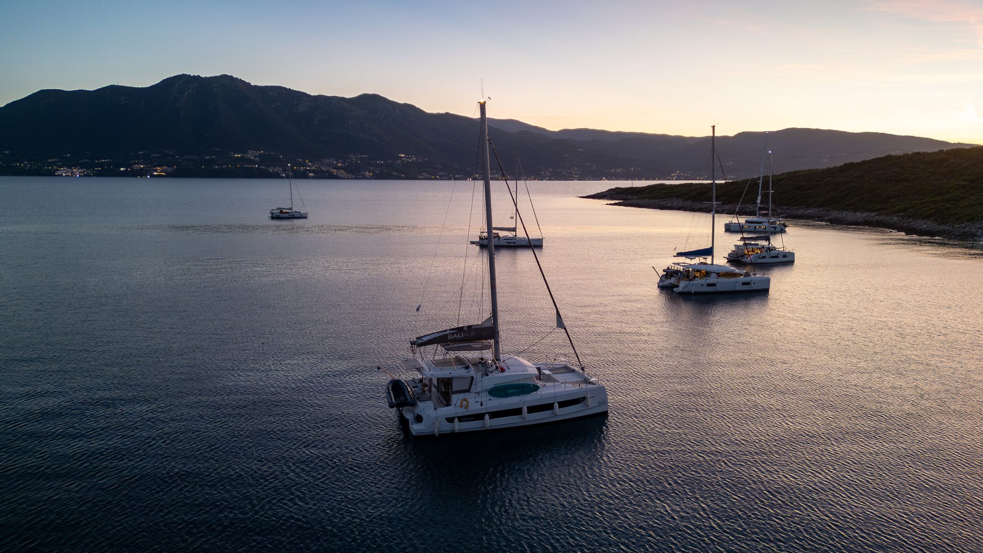 The flotilla at anchor at dusk